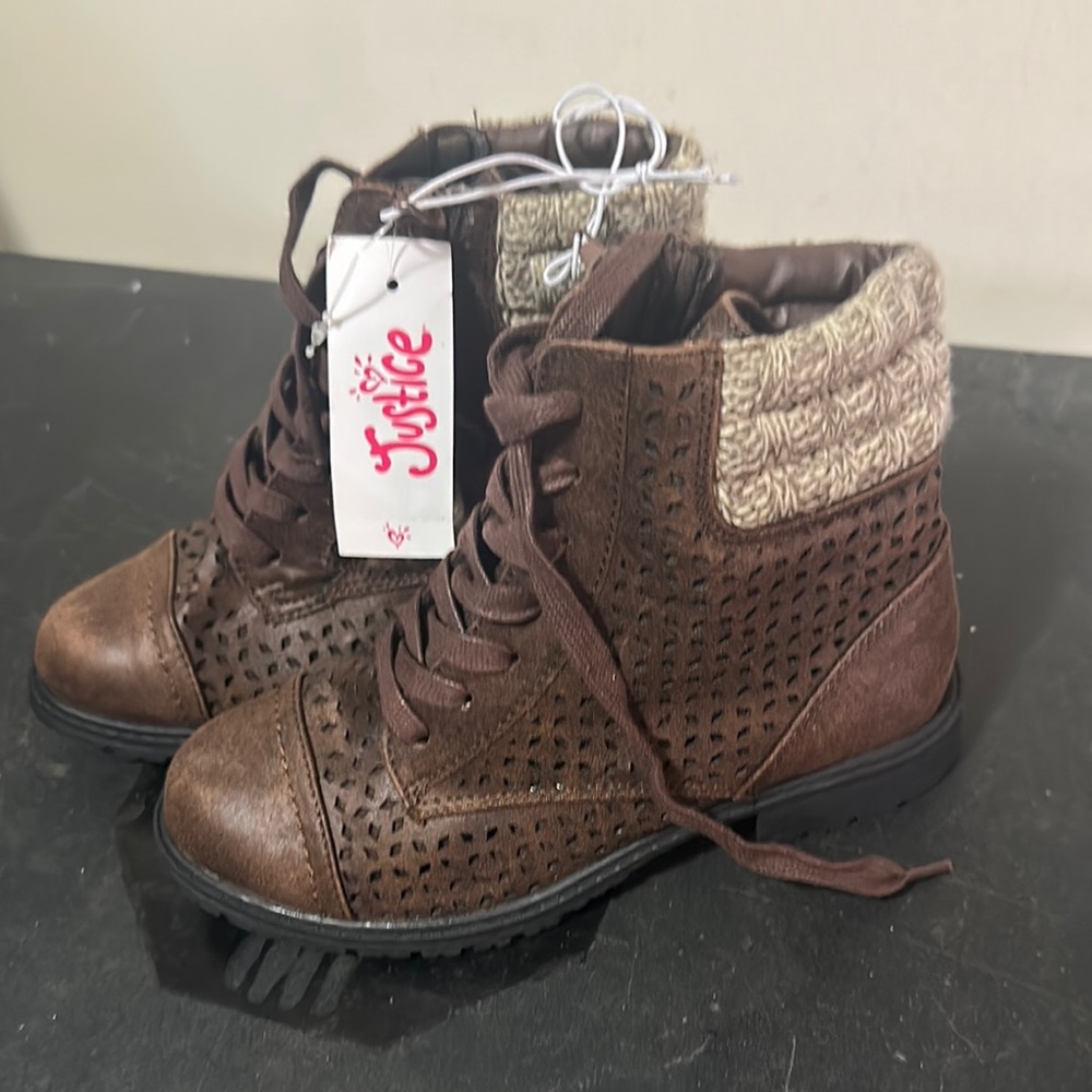 Justice Chocolate Lace-Up Boots with Knit Cuff